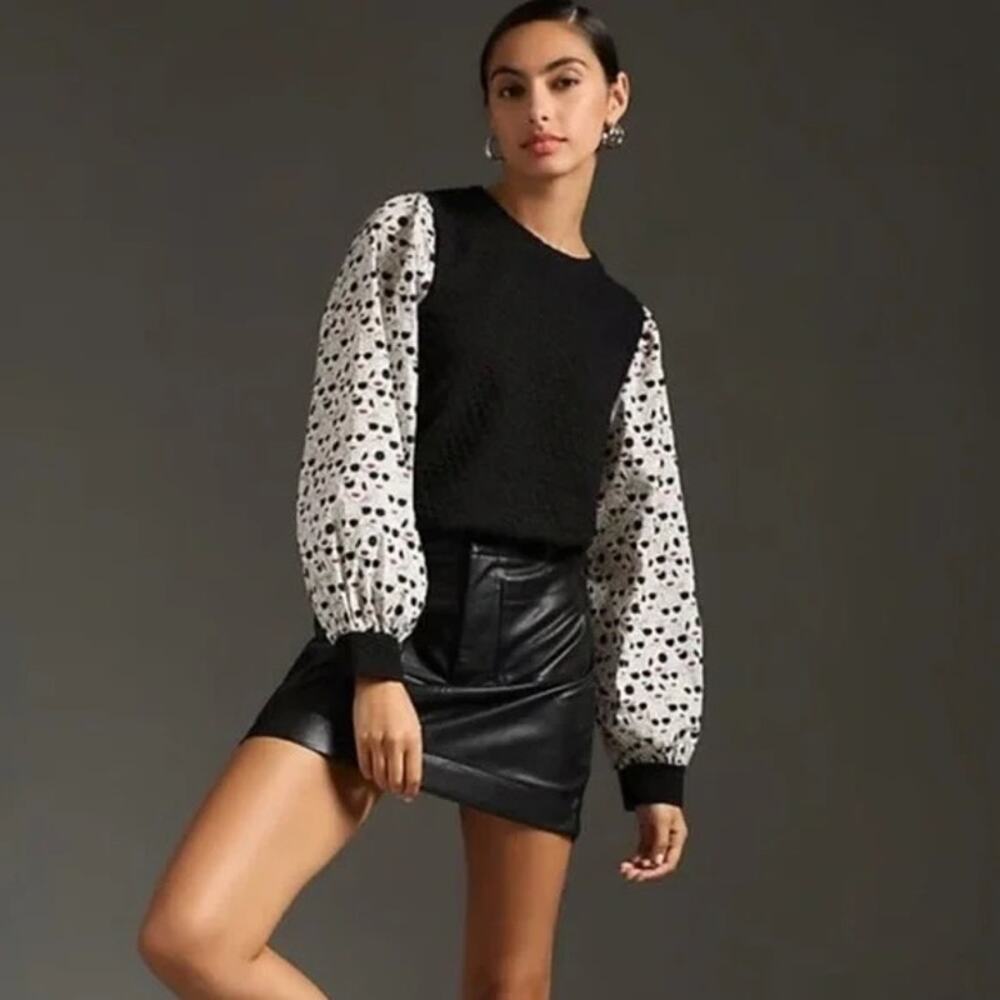 Anthropologie Porridge Women's Black Getaway Faces Textured Top Size Medium